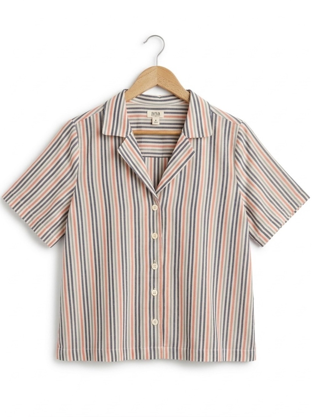 a.n.a Striped Camp Collar Button Down Shirt NWT M Cotton CoastalGrandmother - Picture 1 of 9